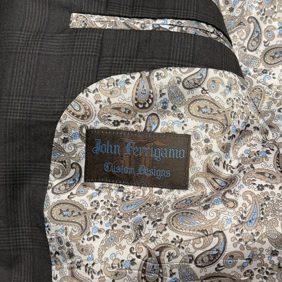Bespoke John Ferrigamo Blazer Wool Sport Coat Brown Check 46R - Picture 9 of 10